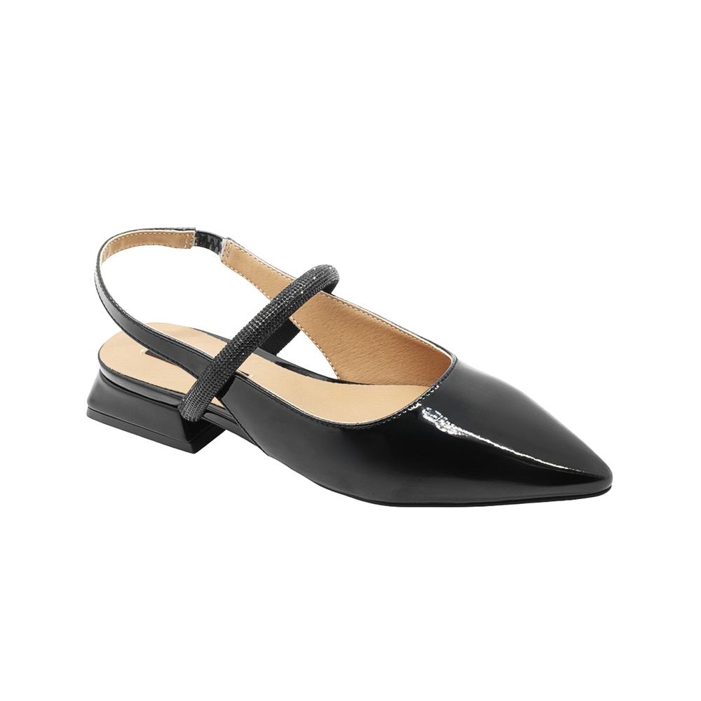 Foto 2 pulgar | Flat Balerina Dama Color Negro Tacon Ancho Salamandra Correa Negro