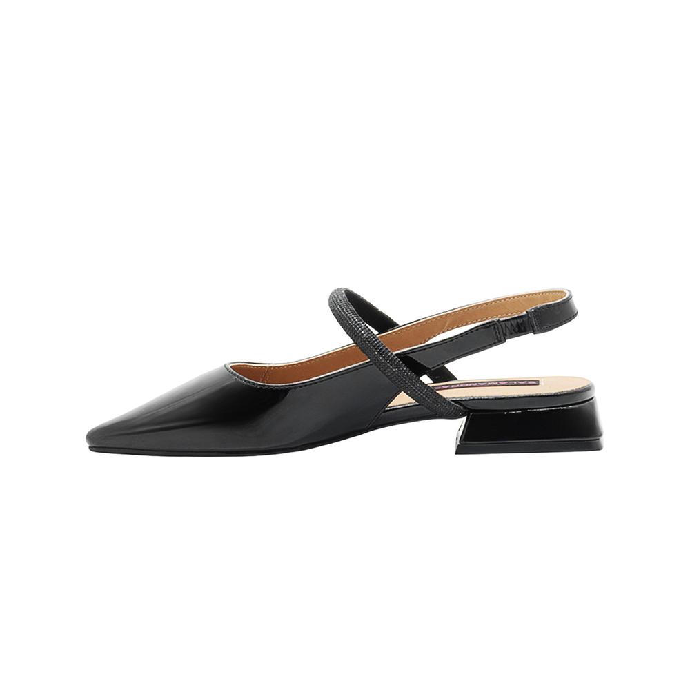 Foto 3 pulgar | Flat Balerina Dama Color Negro Tacon Ancho Salamandra Correa Negro