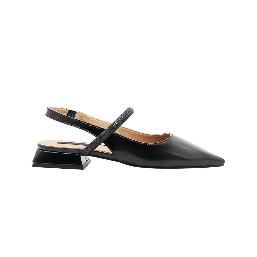 Foto 4 pulgar | Flat Balerina Dama Color Negro Tacon Ancho Salamandra Correa Negro