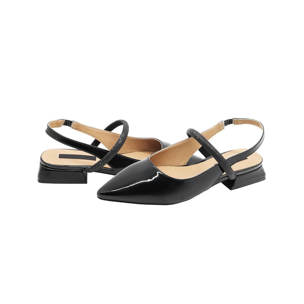 Foto 6 pulgar | Flat Balerina Dama Color Negro Tacon Ancho Salamandra Correa Negro