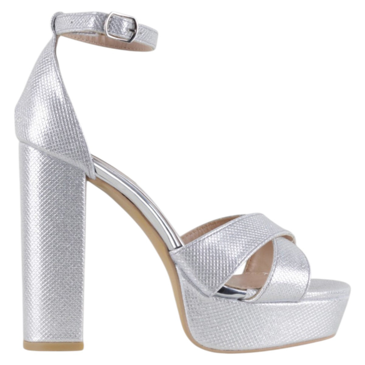 Foto 4 pulgar | Sandalia Con Tacón Exterior Sintético Color Plata Para Mujer De Rbcollection