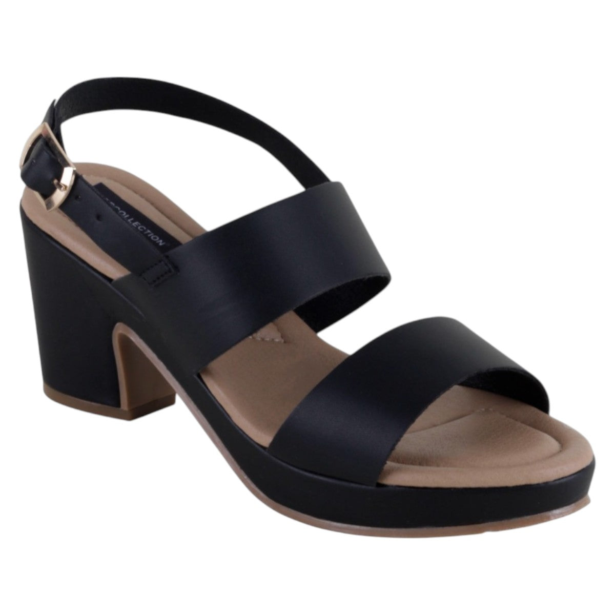 Sandalia Con Tacón Exterior Piel Vegana Color Negro Para Mujer De Rbcollection