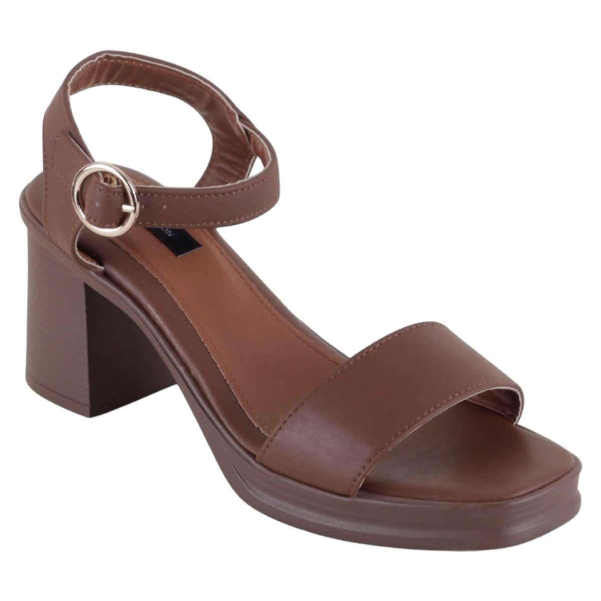 Sandalia Con Tacón Exterior Piel Vegana Color Café Para Mujer De Rbcollection