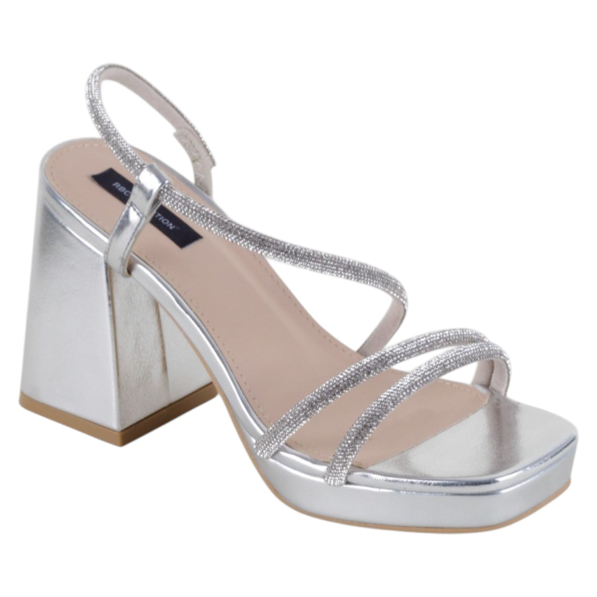Sandalia Con Tacón Exterior Sintético Color Plata Para Mujer De Rbcollection