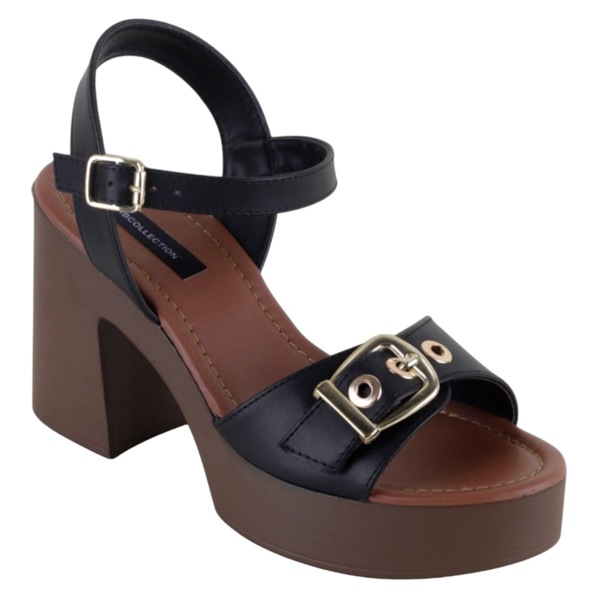 Sandalia Con Tacón Exterior Piel Vegana Color Negro Para Mujer De Rbcollection