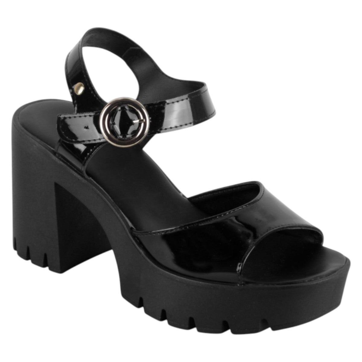 Sandalia Con Tacón Exterior Charol Color Negro Para Mujer De Rbcollection