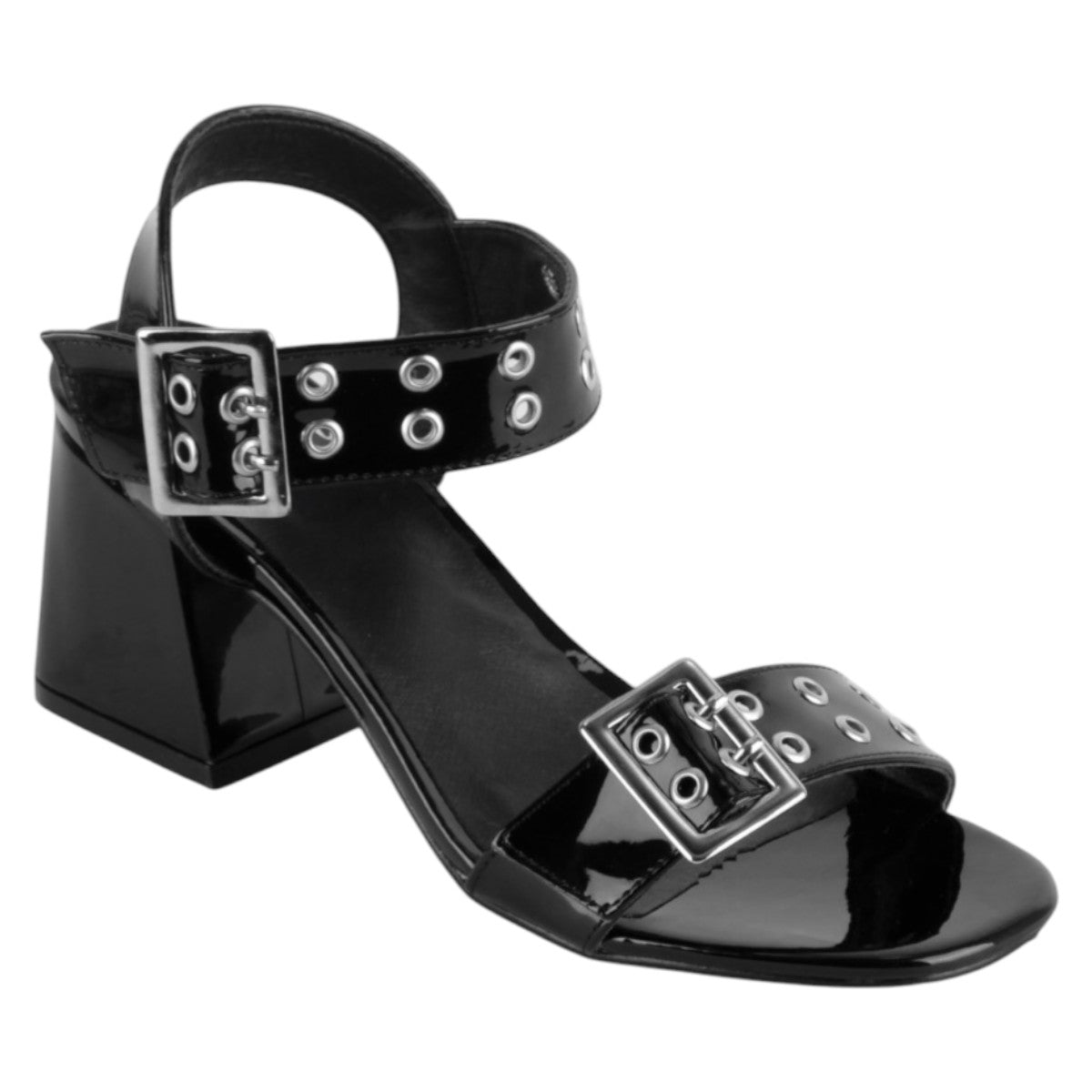 Sandalia Con Tacón Exterior Charol Color Negro Para Mujer De Rbcollection