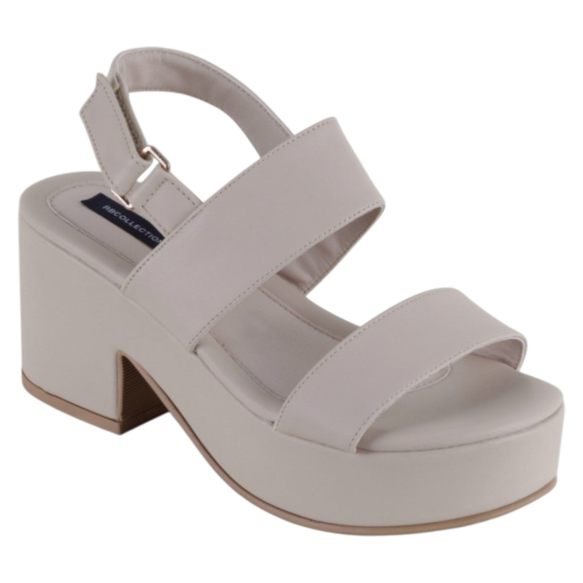 Sandalia Con Tacón Exterior Piel Vegana Color Beige Para Mujer De Rbcollection