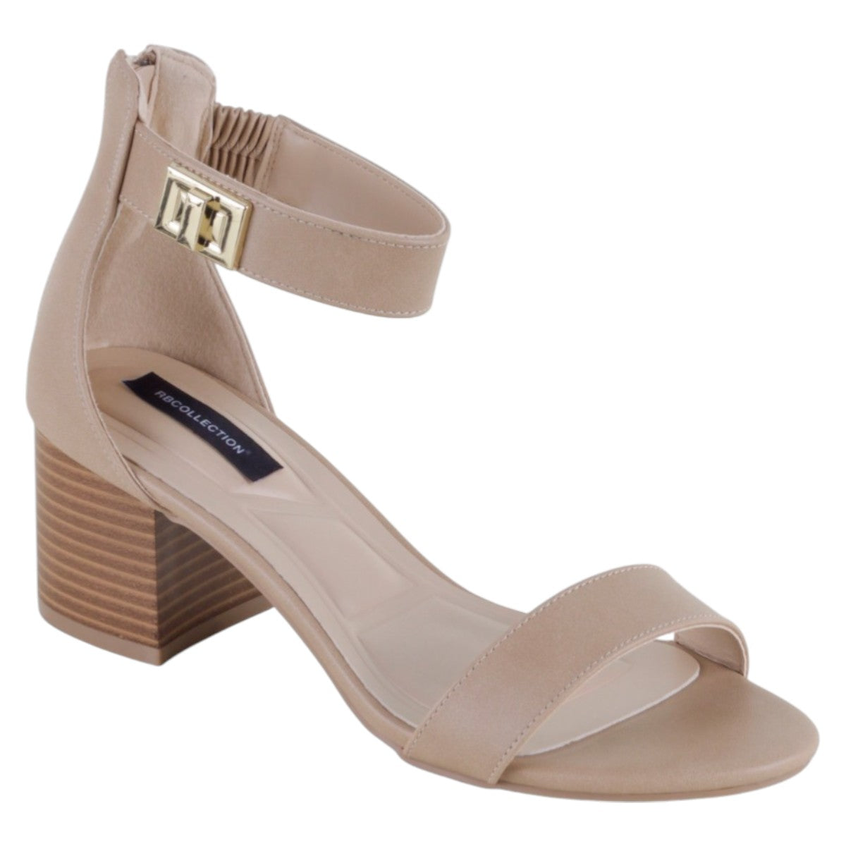 Sandalia Con Tacón Exterior Piel Vegana Color Beige Para Mujer De Rbcollection