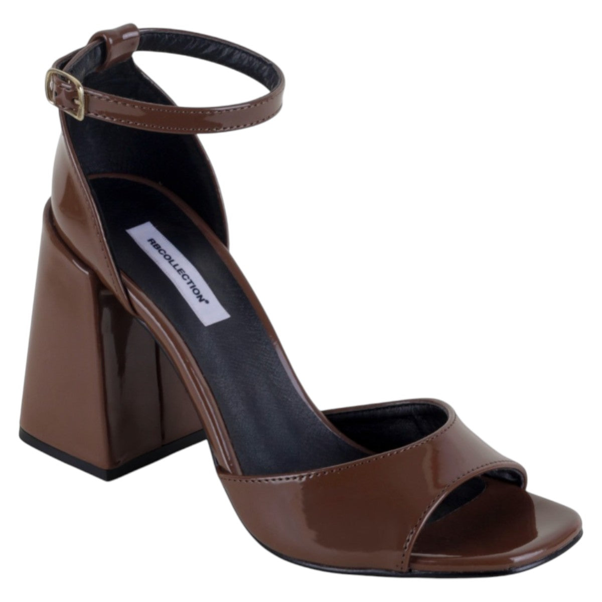 Sandalia Con Tacón Exterior Charol Color Café Para Mujer De Rbcollection