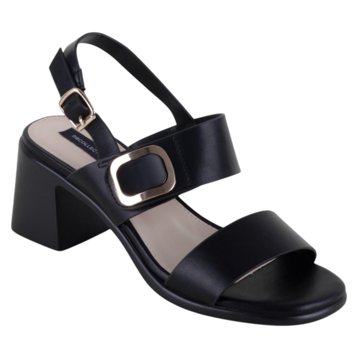 Sandalia Con Tacón Exterior Piel Vegana Color Negro Para Mujer De Rbcollection