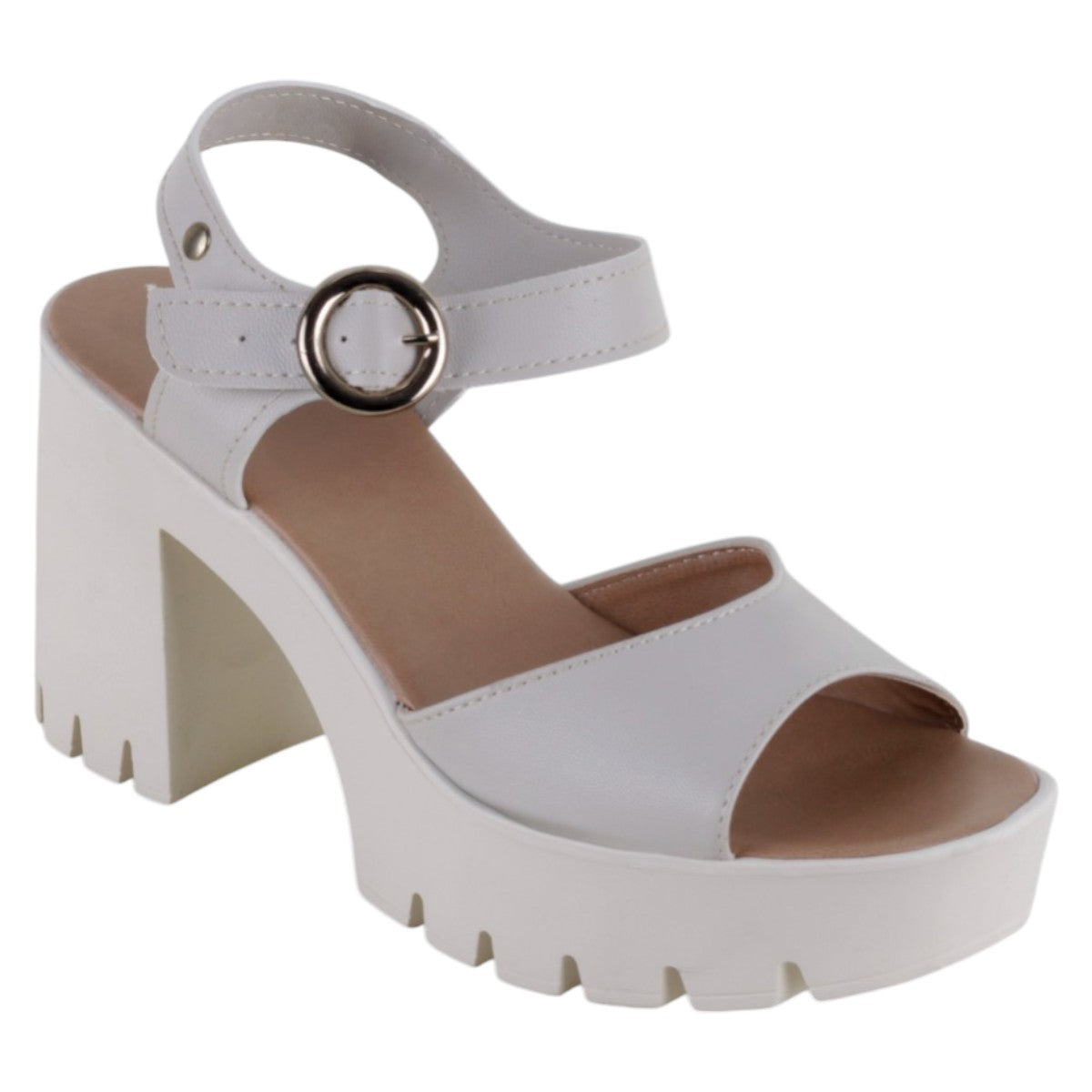 Sandalia Con Tacón Exterior Piel Vegana Color Beige Para Mujer De Rbcollection