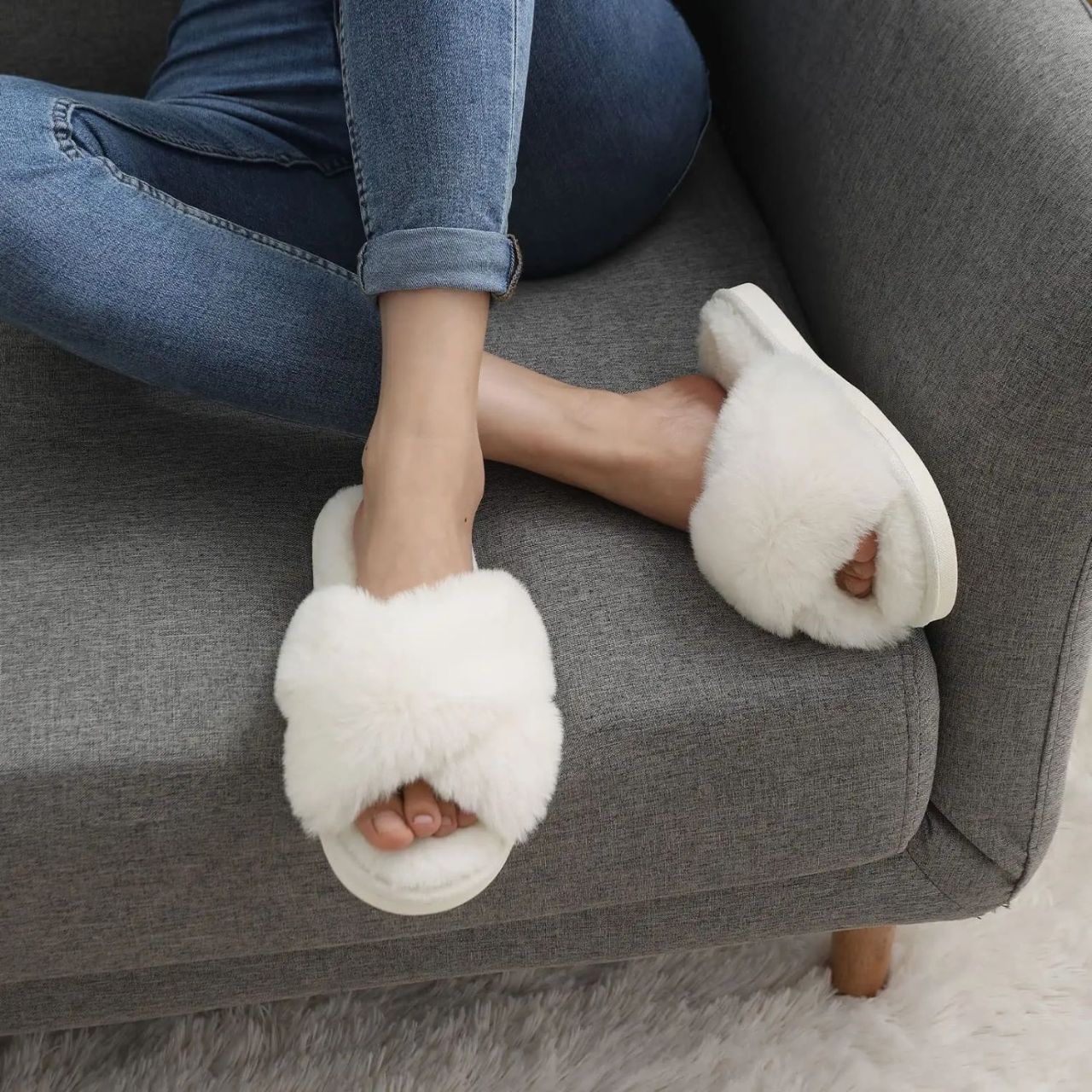 Foto 5 pulgar | Pantuflas Antideslizantes Bluelander Blanco Cruzadas