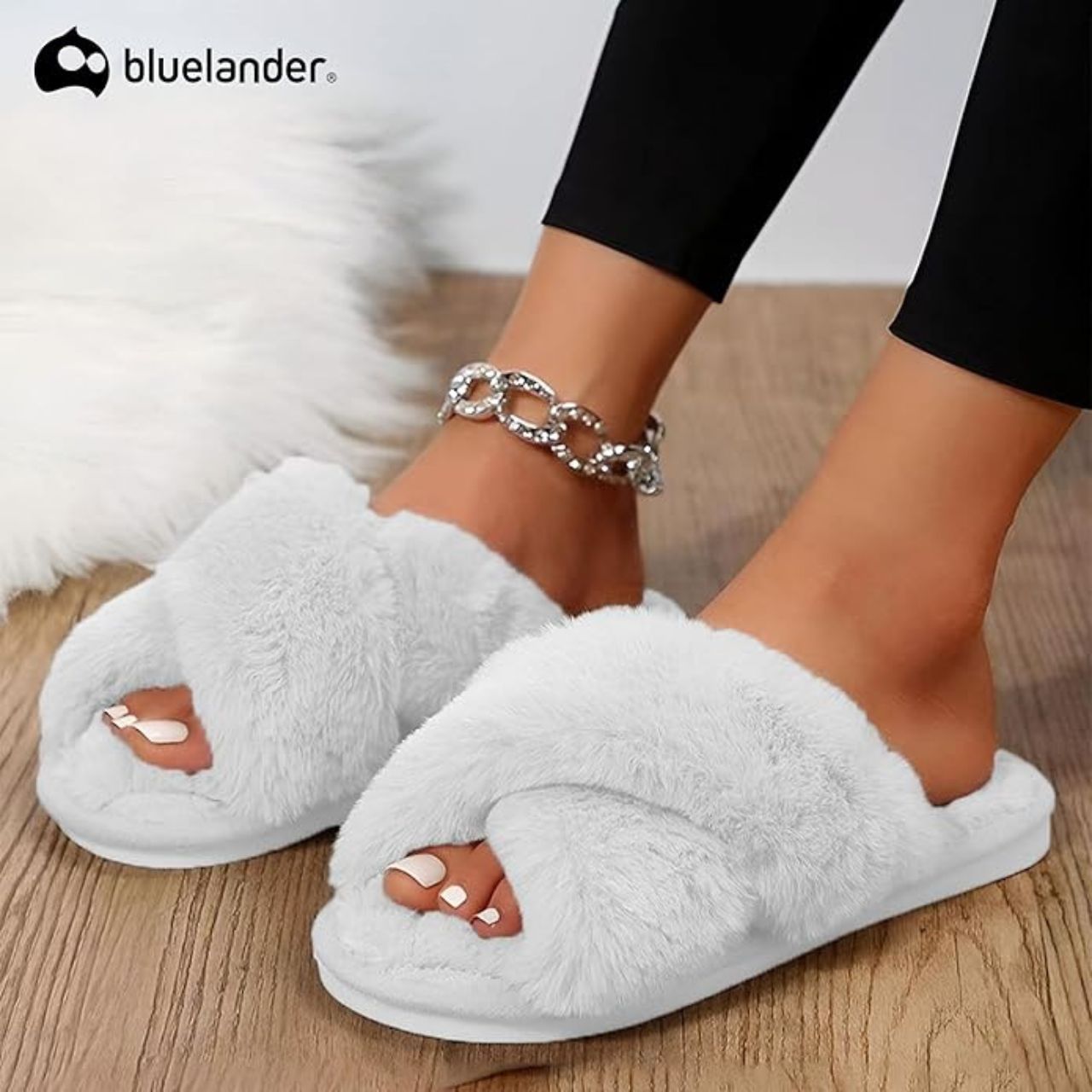 Foto 6 pulgar | Pantuflas Antideslizantes Bluelander Blanco Cruzadas