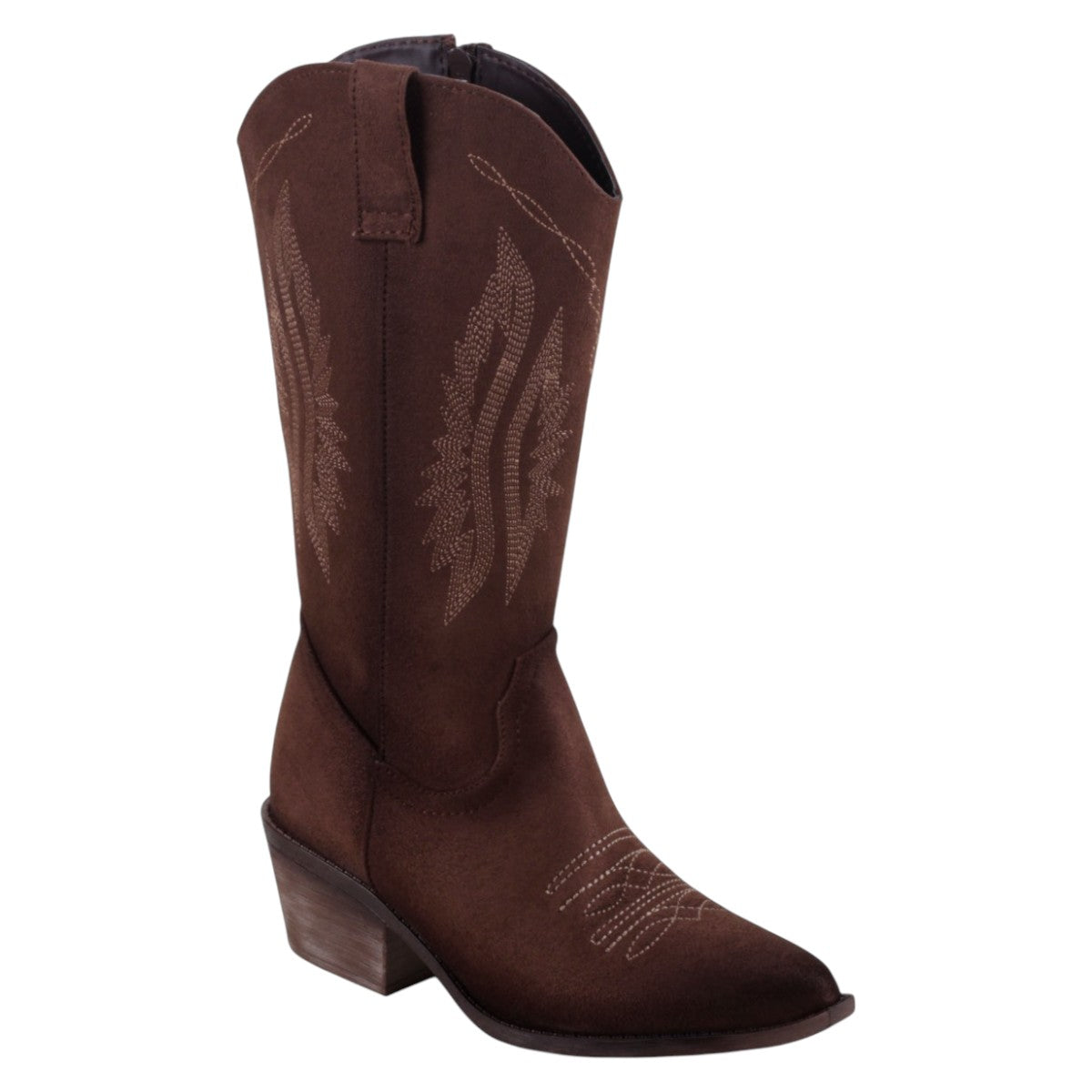 Foto 2 pulgar | Botas Tipo Western Exterior Gamuza Sintética Color Café Para Mujer De Rbcollection