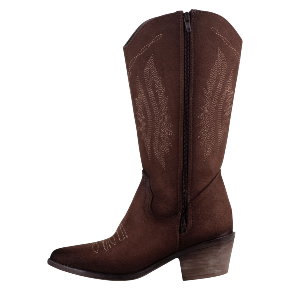 Foto 4 pulgar | Botas Tipo Western Exterior Gamuza Sintética Color Café Para Mujer De Rbcollection