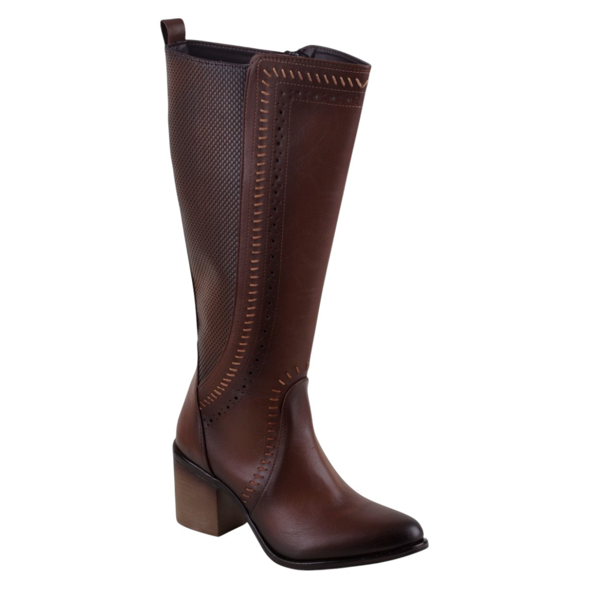 Foto 2 pulgar | Botas Tipo Western Exterior Piel Vegana Color Café Para Mujer De Rbcollection