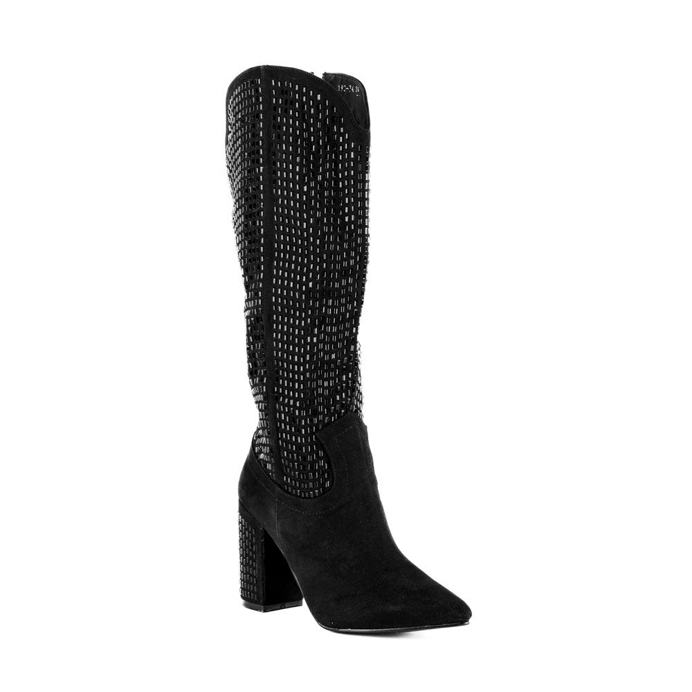 Foto 2 pulgar | Bota Vaquera Tacón Brillos 9cm Para Mujer Walki Briana Negro