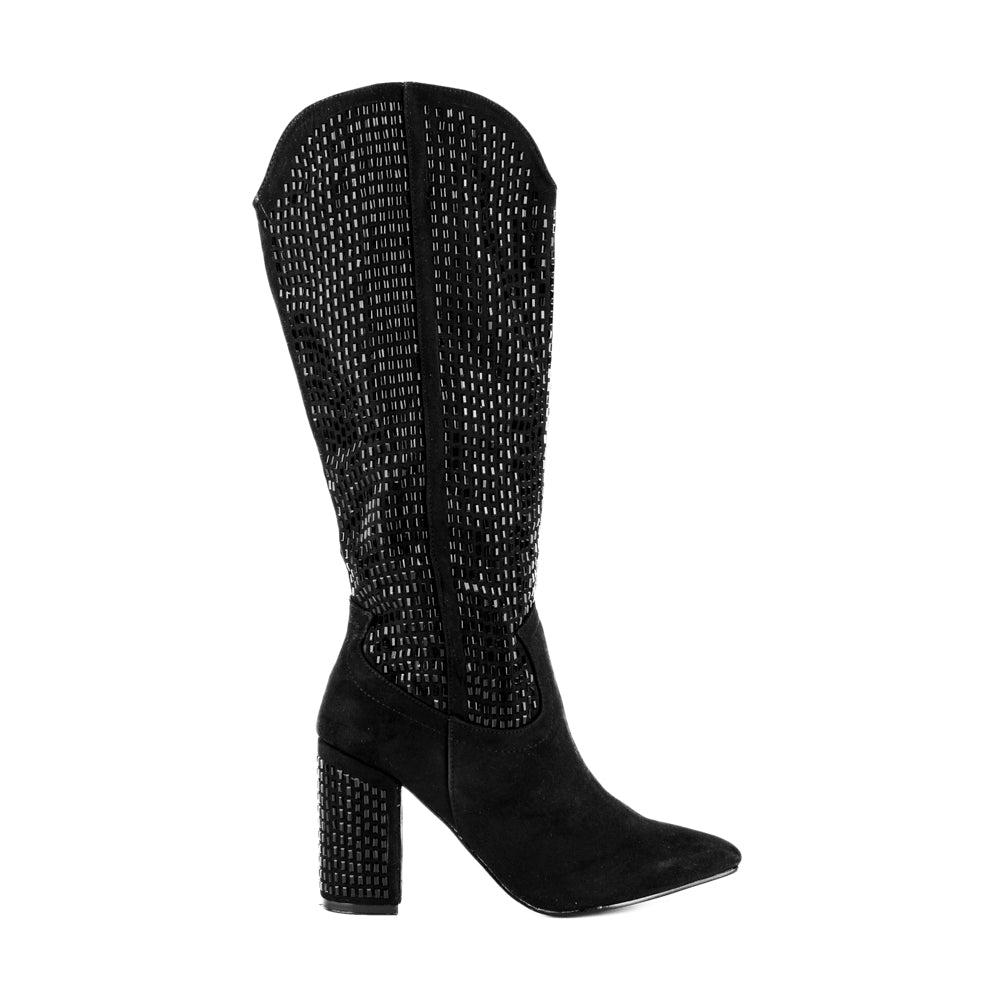 Foto 3 pulgar | Bota Vaquera Tacón Brillos 9cm Para Mujer Walki Briana Negro
