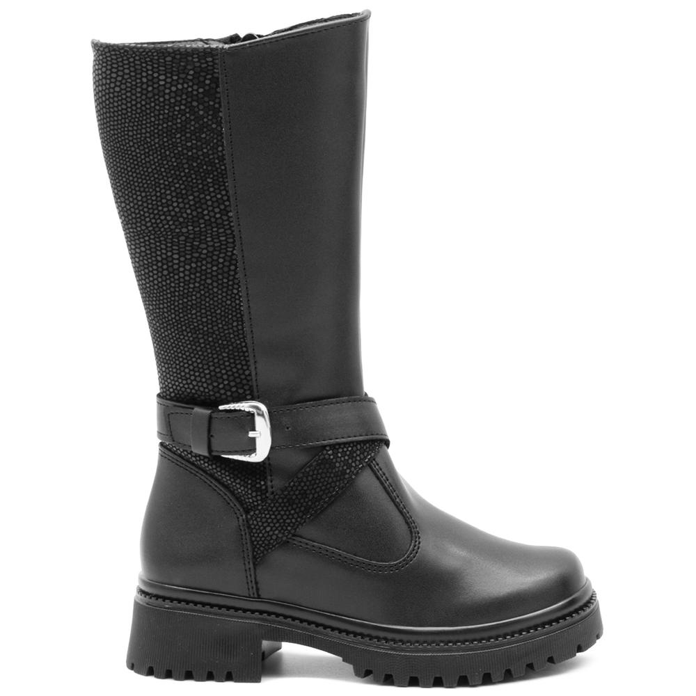 Foto 2 pulgar | Botas Caña Alta Para Niña Con Cintas Brillos Plataforma 3 Cm Negro