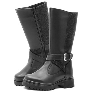 Foto 2 | Botas Caña Alta Para Niña Con Cintas Brillos Plataforma 3 Cm Negro