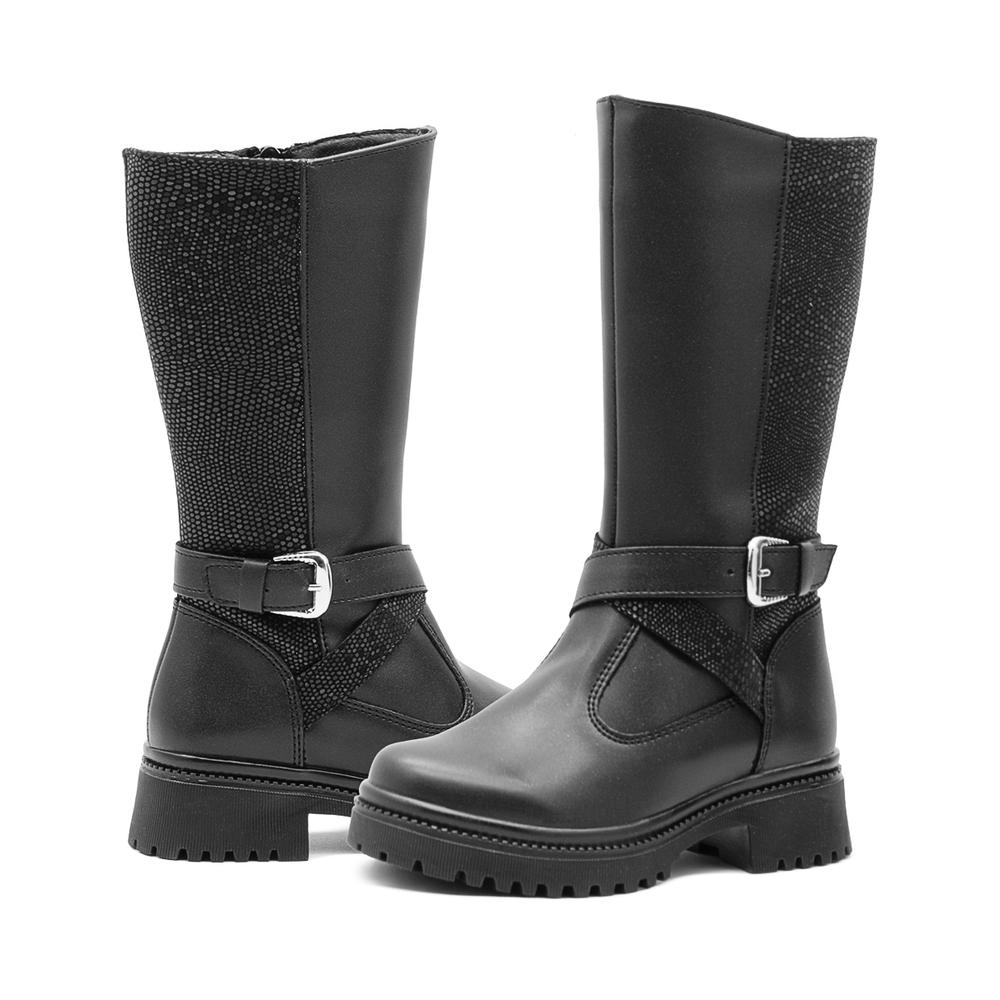 Foto 4 pulgar | Botas Caña Alta Para Niña Con Cintas Brillos Plataforma 3 Cm Negro