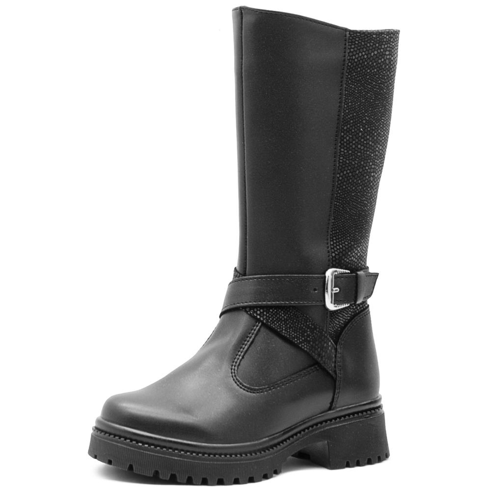 Foto 5 pulgar | Botas Caña Alta Para Niña Con Cintas Brillos Plataforma 3 Cm Negro