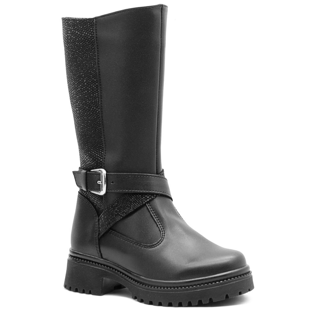 Foto 6 pulgar | Botas Caña Alta Para Niña Con Cintas Brillos Plataforma 3 Cm Negro