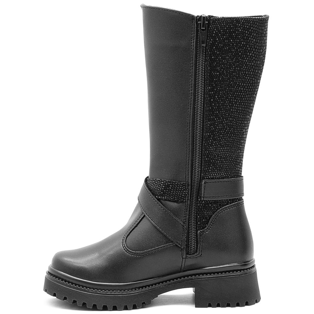 Foto 7 pulgar | Botas Caña Alta Para Niña Con Cintas Brillos Plataforma 3 Cm Negro