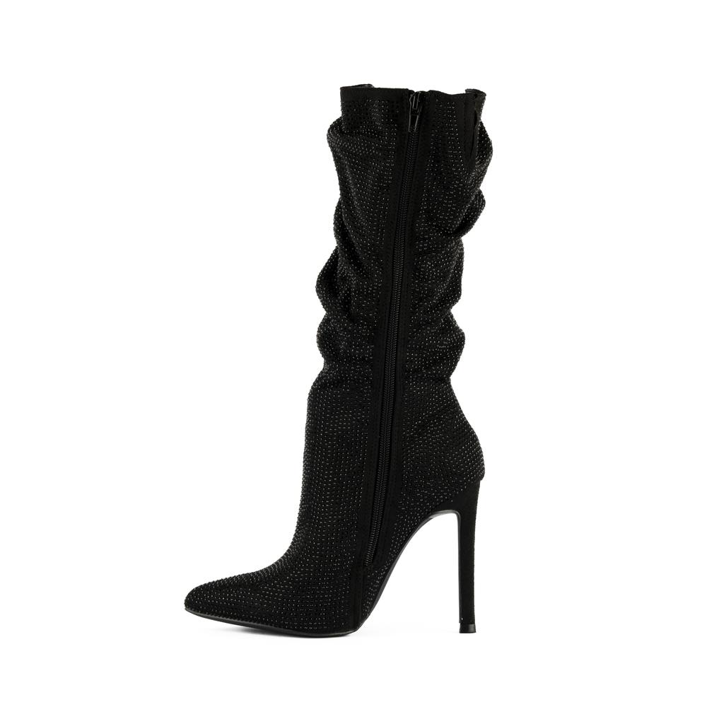 Bota Alta Moda Brillo Tacón 11cm De Mujer Walki Lorena Negro
