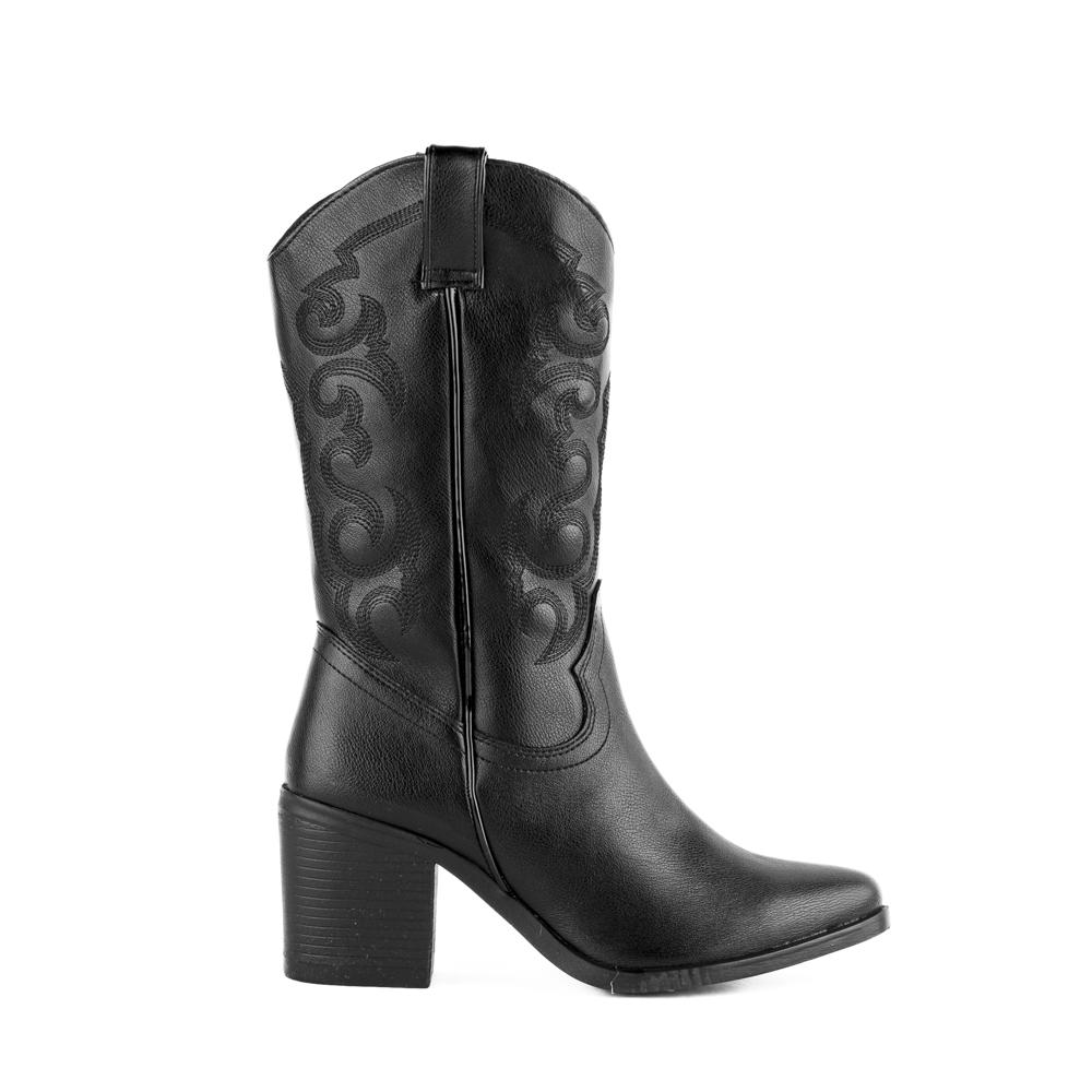Bota Vaquera Tacón Moda 7cm Para Mujer Walki Josefina Negro