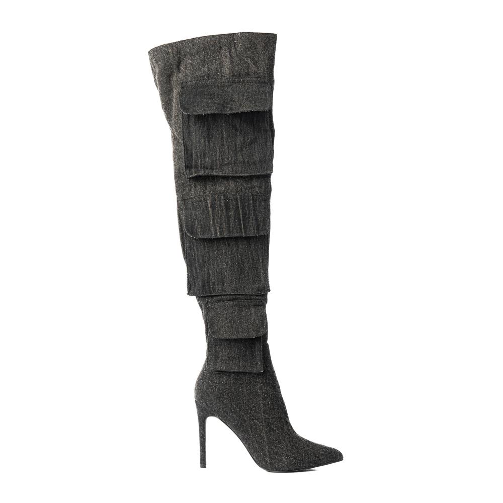 Foto 1 | Bota Alta Moda Puntal Mezclilla 11cm De Mujer Walki Lorenza Negro