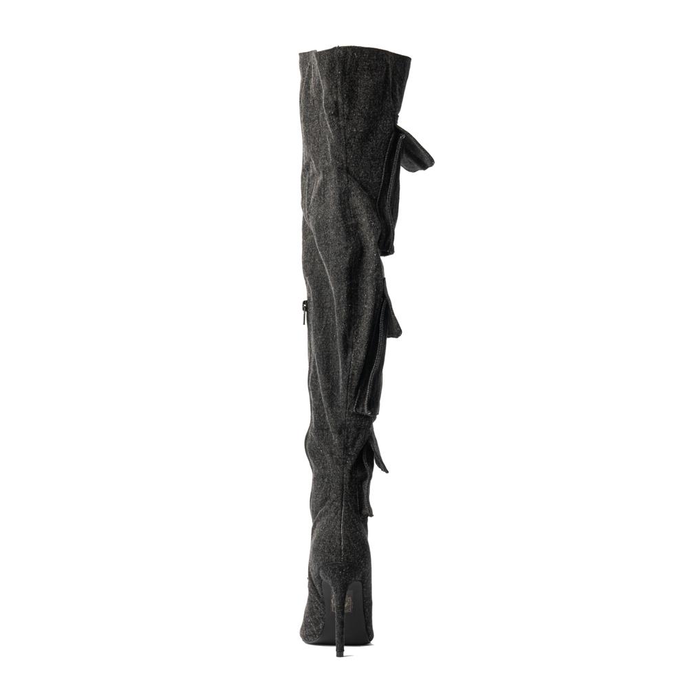 Foto 4 pulgar | Bota Alta Moda Puntal Mezclilla 11cm De Mujer Walki Lorenza Negro