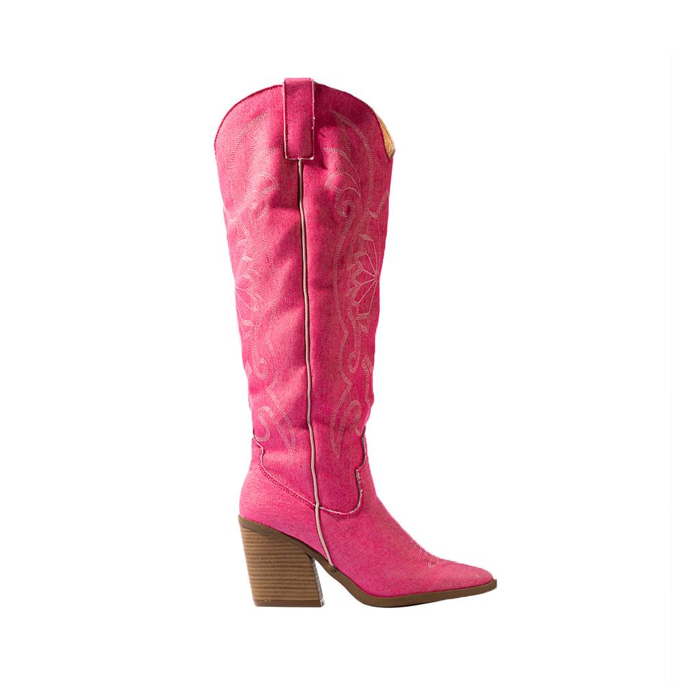 Foto 2 pulgar | Bota Vaquera Tacón Moda 6.5cm Para Mujer Walki Romina Rosa