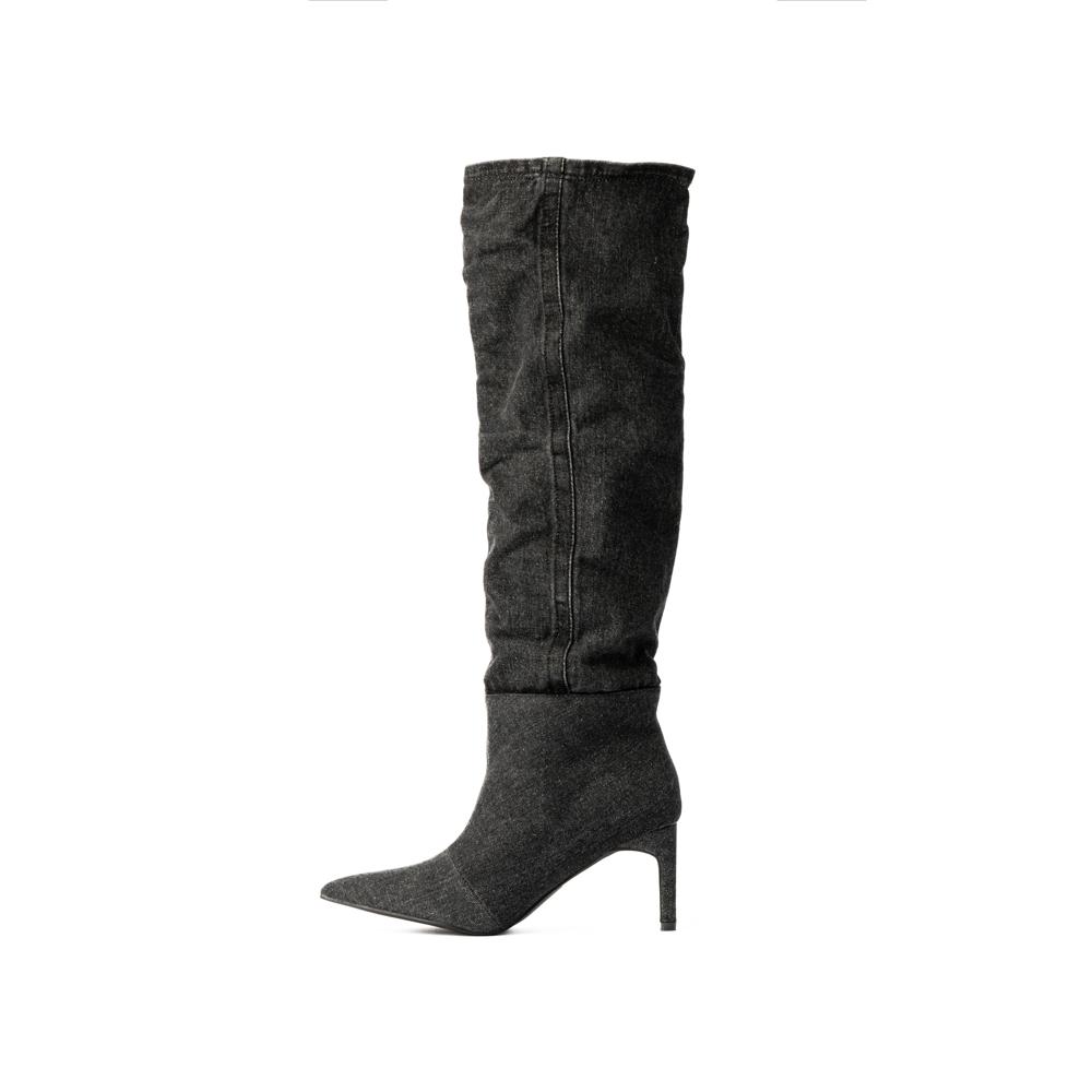 Foto 3 pulgar | Bota Alta Puntal Mezclilla Moda 8cm Para Mujer Walki Raquel Negro