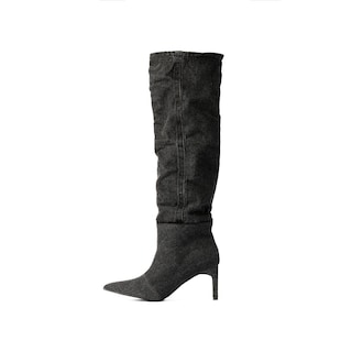 Foto 2 | Bota Alta Puntal Mezclilla Moda 8cm Para Mujer Walki Raquel Negro