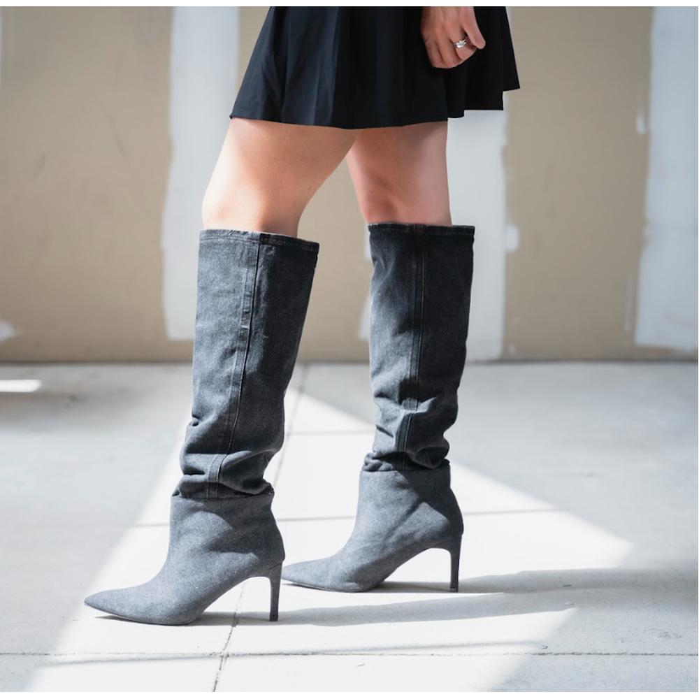 Foto 8 pulgar | Bota Alta Puntal Mezclilla Moda 8cm Para Mujer Walki Raquel Negro