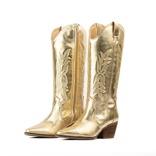 Foto 4 | Botas Vaqueras Piel Tacón Moda 6.5cm Para Mujer Walki Karla Dorado