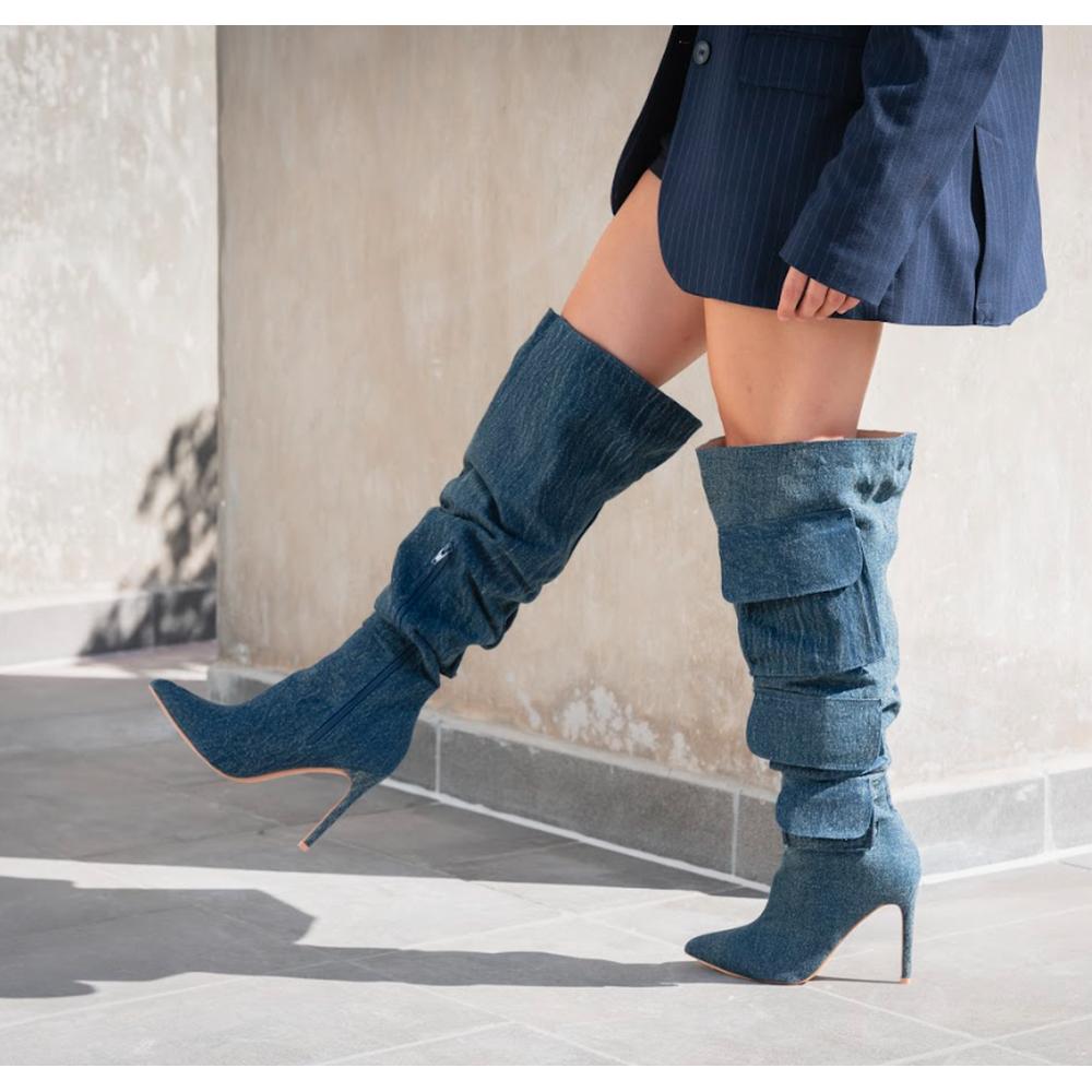 Foto 3 pulgar | Bota Alta Moda Puntal Mezclilla 11cm De Mujer Walki Lorenza Azul