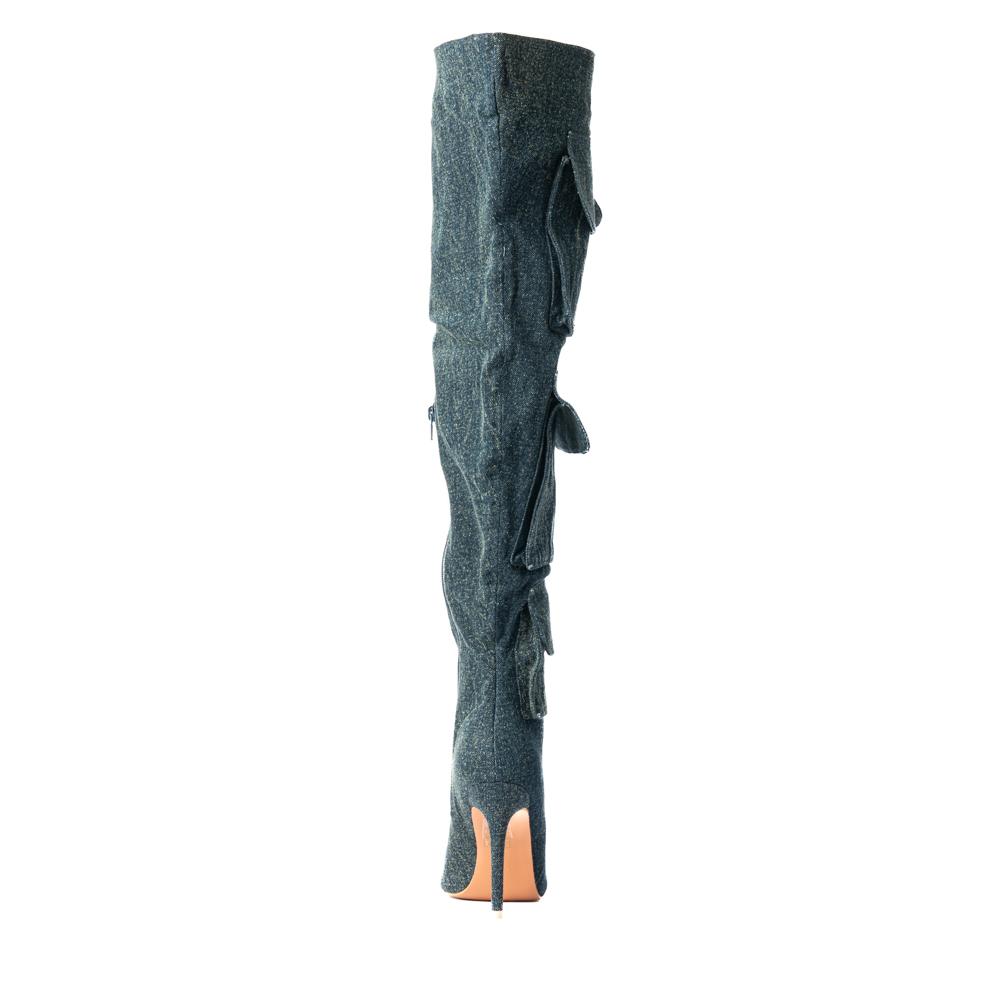 Foto 4 pulgar | Bota Alta Moda Puntal Mezclilla 11cm De Mujer Walki Lorenza Azul