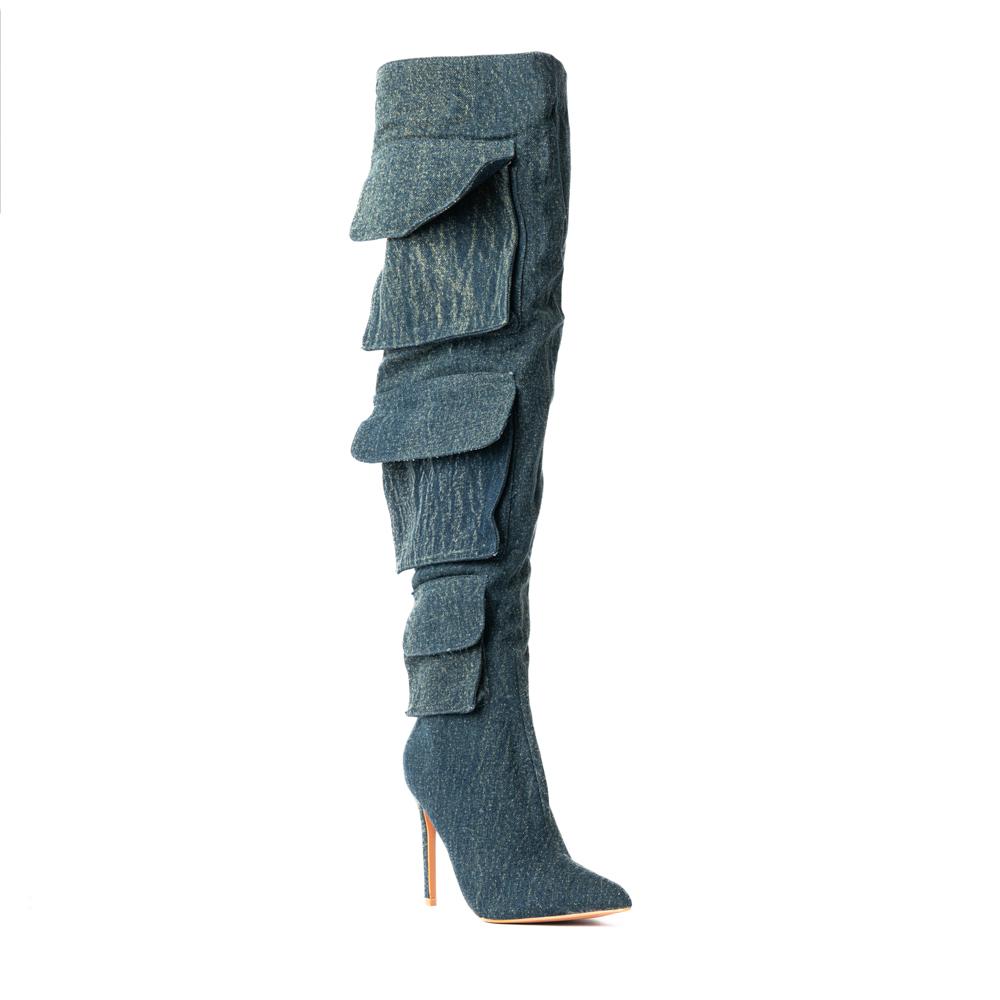 Foto 6 pulgar | Bota Alta Moda Puntal Mezclilla 11cm De Mujer Walki Lorenza Azul