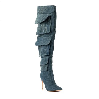 Foto 5 | Bota Alta Moda Puntal Mezclilla 11cm De Mujer Walki Lorenza Azul