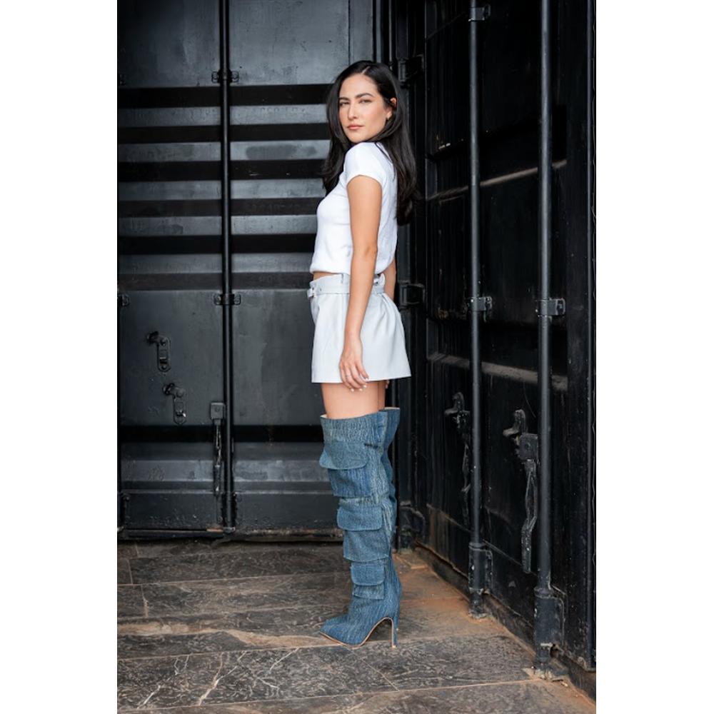 Foto 8 | Bota Alta Moda Puntal Mezclilla 11cm De Mujer Walki Lorenza Azul