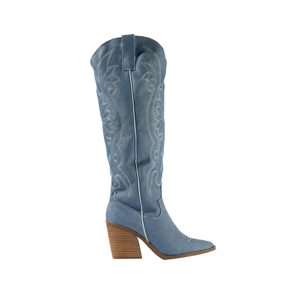 Foto 2 pulgar | Bota Vaquera Tacón Moda 6.5cm Para Mujer Walki Romina Azul Petroleo