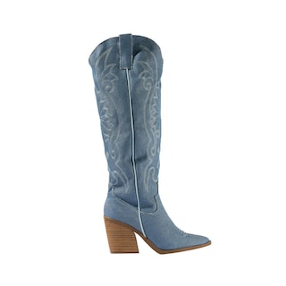 Foto 1 | Bota Vaquera Tacón Moda 6.5cm Para Mujer Walki Romina Azul Petroleo