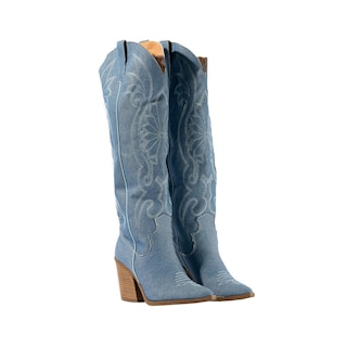Foto 3 | Bota Vaquera Tacón Moda 6.5cm Para Mujer Walki Romina Azul Petroleo