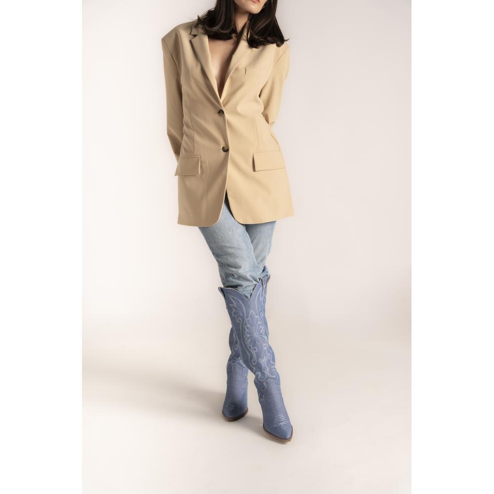 Foto 5 pulgar | Bota Vaquera Tacón Moda 6.5cm Para Mujer Walki Romina Azul Petroleo