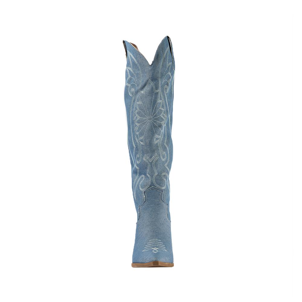 Foto 6 pulgar | Bota Vaquera Tacón Moda 6.5cm Para Mujer Walki Romina Azul Petroleo