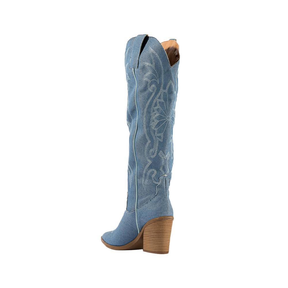 Foto 7 pulgar | Bota Vaquera Tacón Moda 6.5cm Para Mujer Walki Romina Azul Petroleo