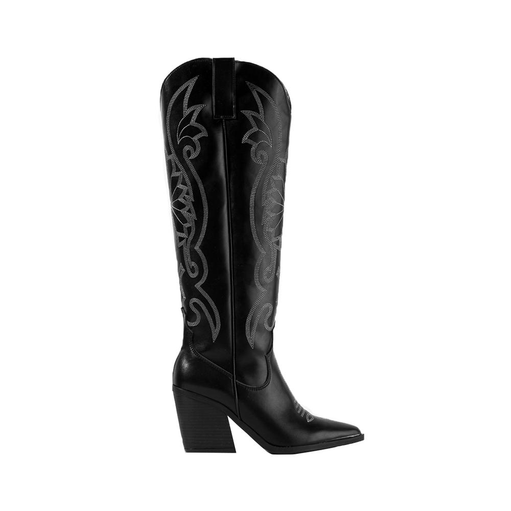 Foto 2 pulgar | Bota Vaquera Tacón Moda 6.5cm Para Mujer Walki Romina Negro